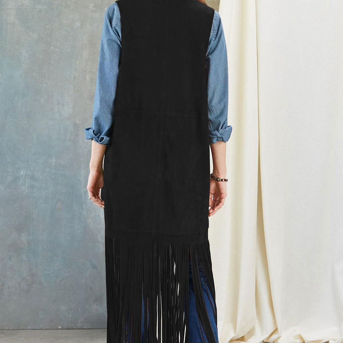 Ishika | Gilet long à franges style western pour femme