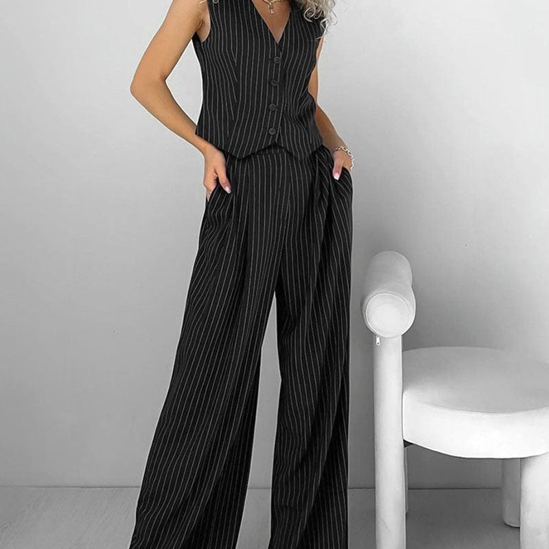 Magaly | Ensemble Chic de Gilet à Rayures et Pantalon pour Femme