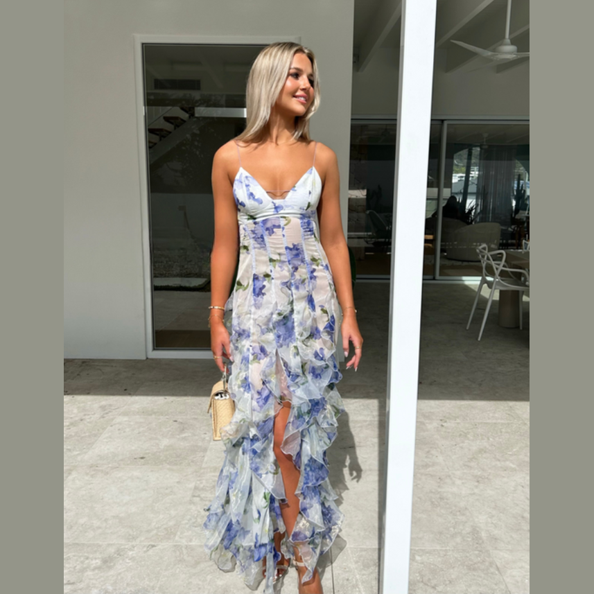 Jessi | Robe Maxi à Volants Fleurie pour Femmes