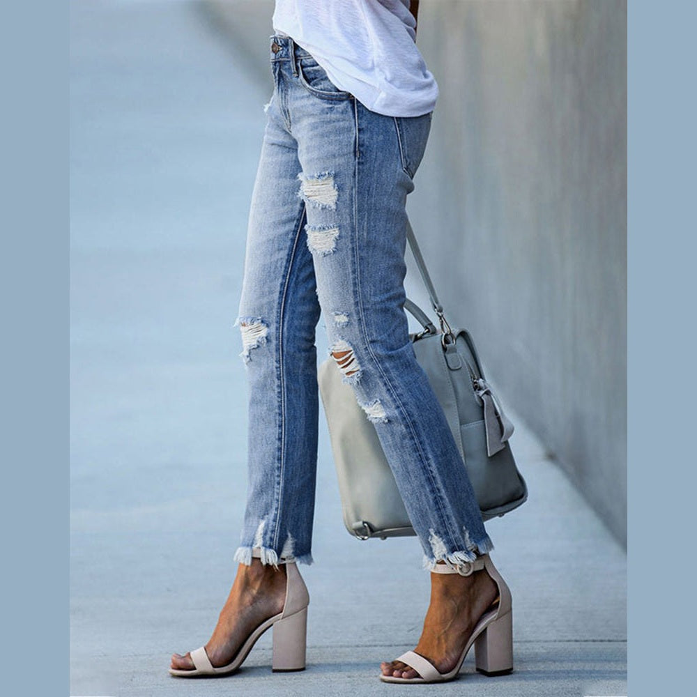 Emmi | Jean ajusté déchiré avec avant côtelé pour femmes