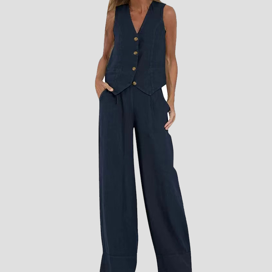 Marceline | Ensemble en lin sans manches avec gilet à col en V pour femme