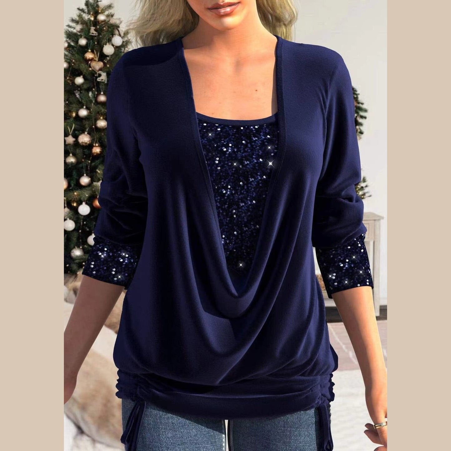 Isabelle - Top à paillettes Essentielle Bleu S