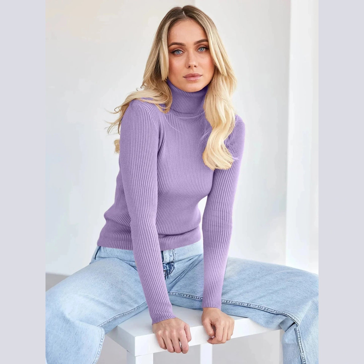 THE KONF™ | Pull à col roulé pour femme FEMININO Essentielle Taille unique Violet
