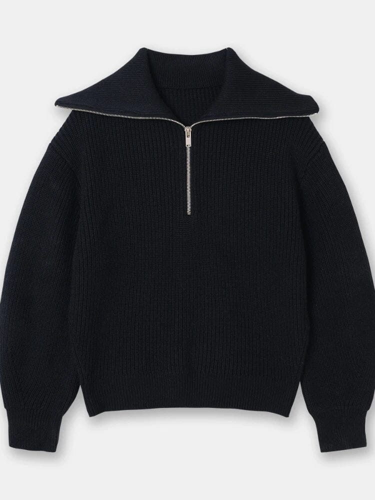 THE KONF™ | Pull tricoté féminin avec fermeture éclair FEMININO Essentielle S Noir