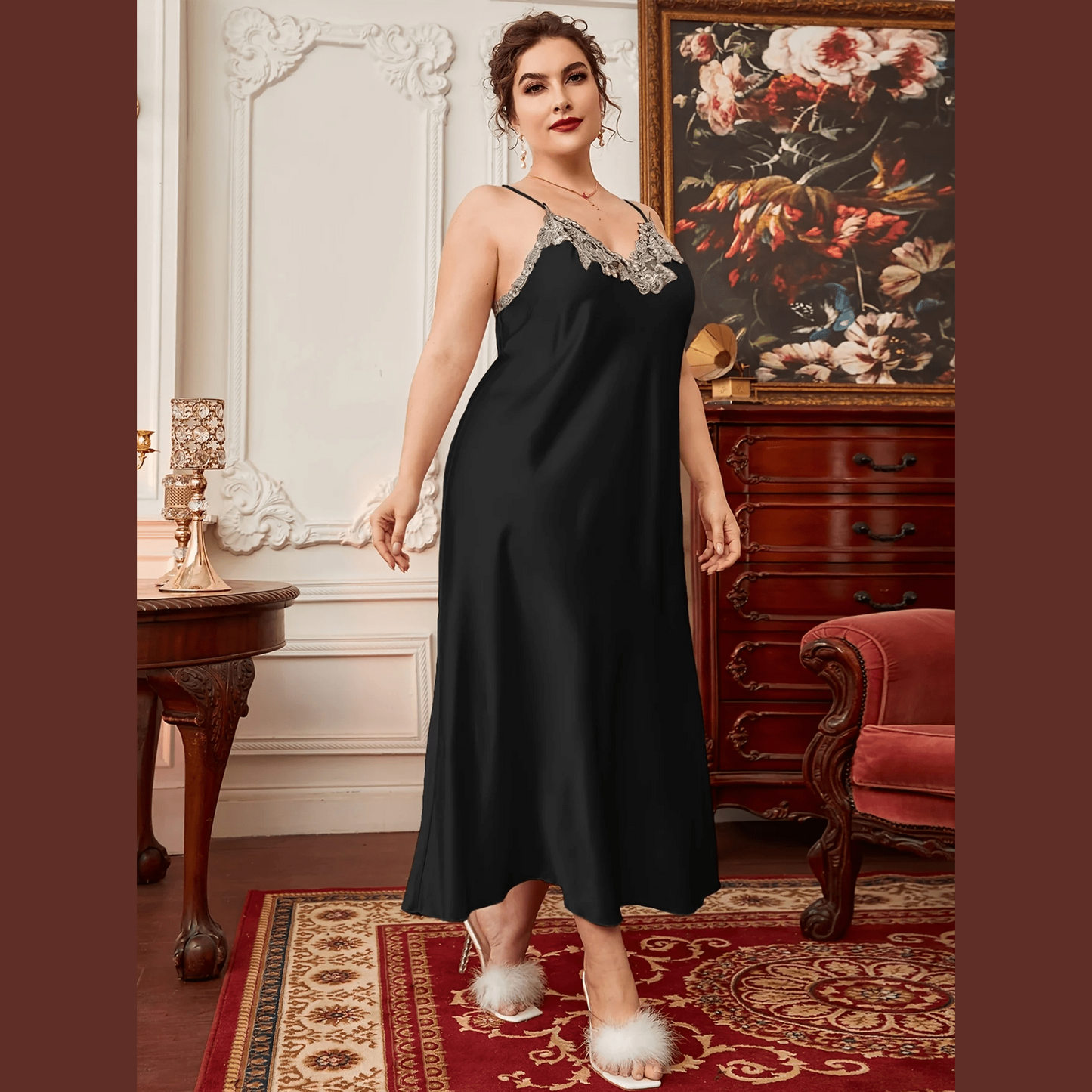 Nuisette Longue Satin Grande Taille