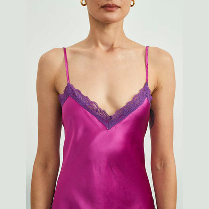 Nuisette en Soie Pure Fendue avec Dentelle