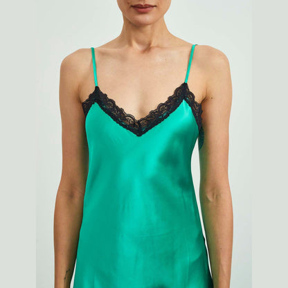 Nuisette en Soie Pure Fendue avec Dentelle